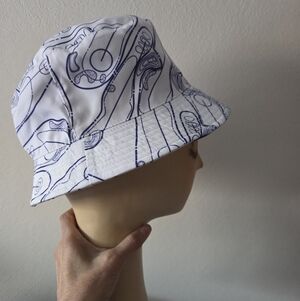 Blue and white topographical golf print bucket hat